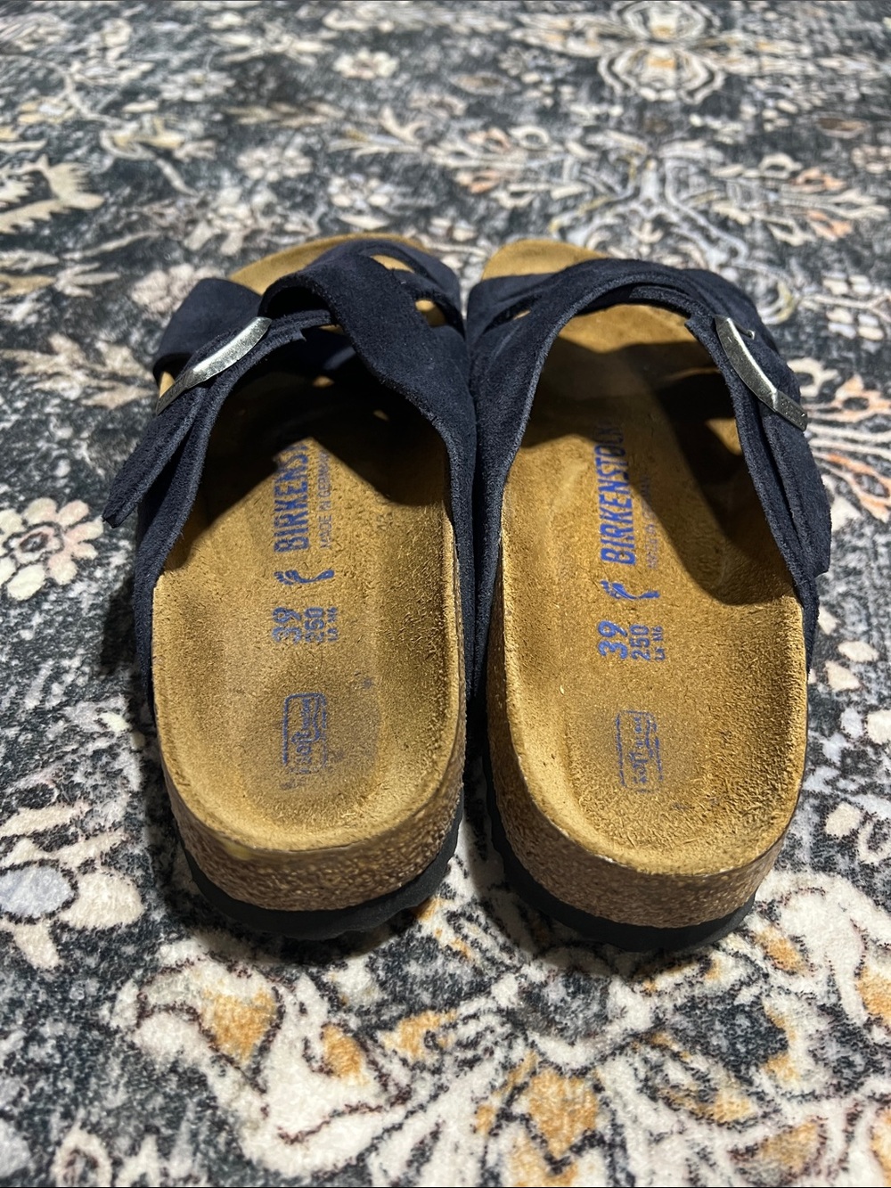 Birkenstock Lugano Softbed Crisscross Buckle Slide Sandals - Navy size39 L8/M6 - Picture 2 of 3